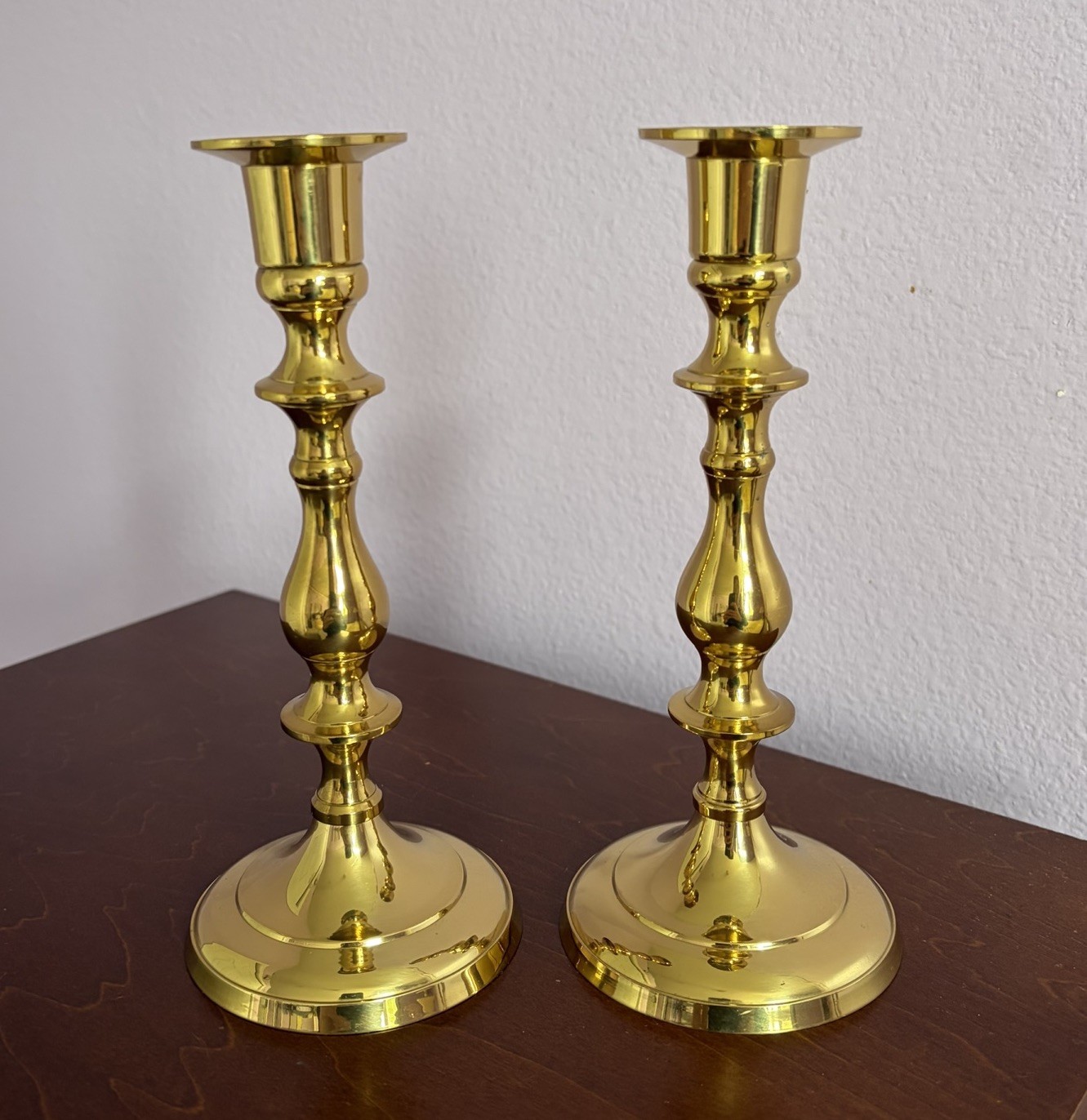 Vintage Polished Brass Candle Holders Pair Elegant Home Décor 7.5”