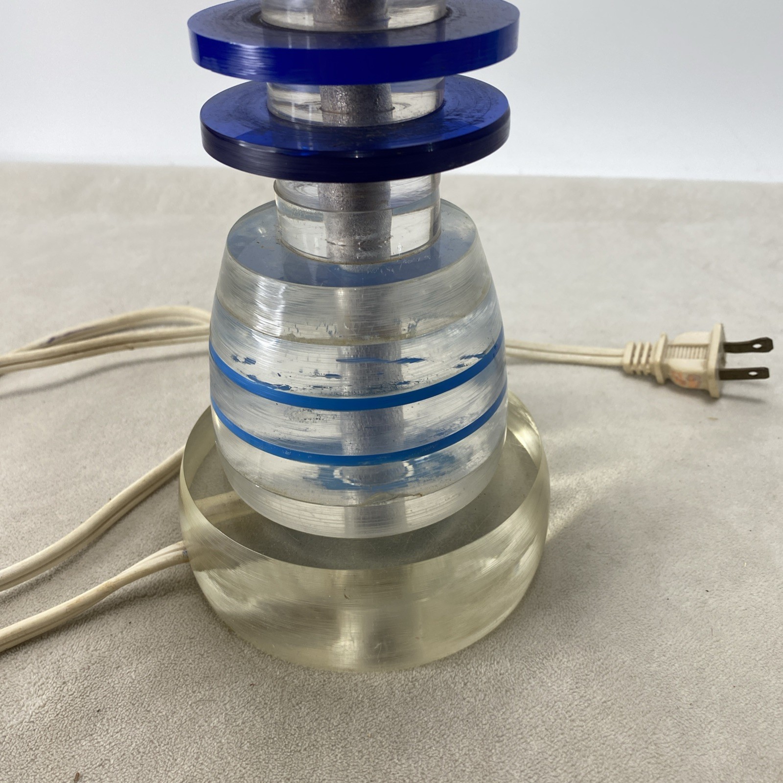 MCM Acrylic Stacked Lucite Table Lamp Blue Clear (Lamp Shade Not Included)