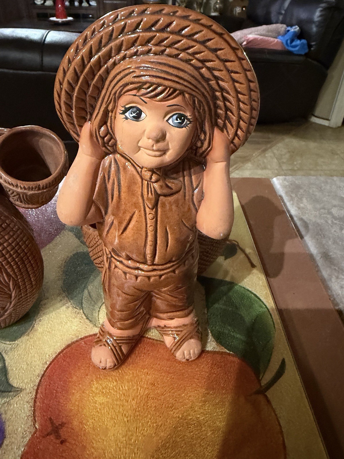 Vintage Ceramic Planter Boy And Southwest Style Tequila Decanter Set (159)