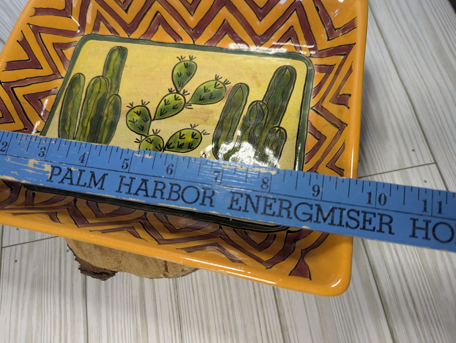 Vintage Mendez Torres Signed Mexico Ceramic Cactus Platter Hand Painted Folk Art