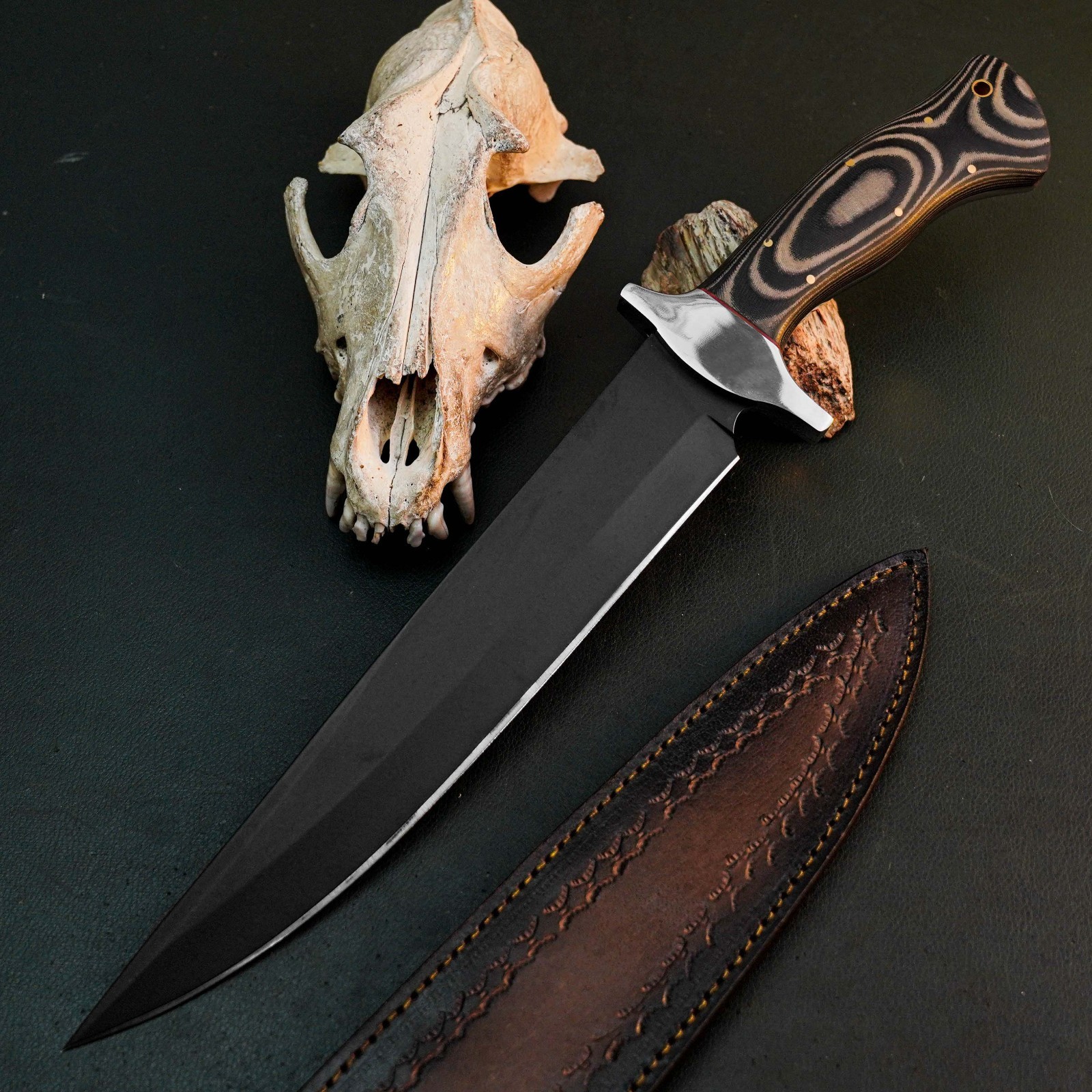 15.7″ Dagger Knife Double Edge Fixed Blade Full Tang Hunting Handmade + Sheath