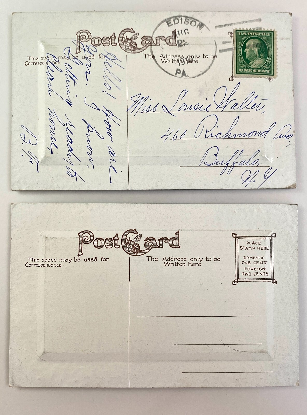 2 Postcards 1910 Landscape Prints Attached to Embossed Beveled Metallic Frames