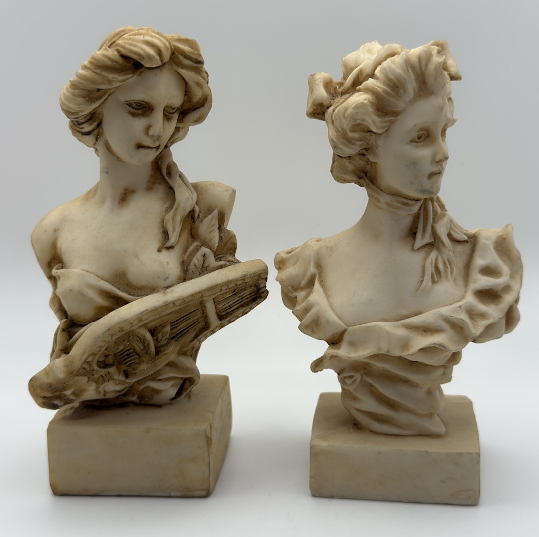 Vintage K’s Collection Resin Woman Bust Figure Set Of 2 5.5” Tall