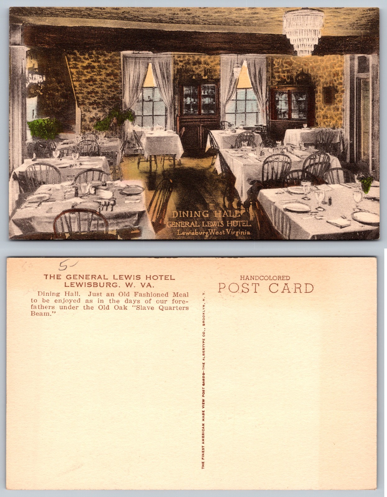 Dining Hall General Lewis Hotel Lewisburg West Virginia Postcard
