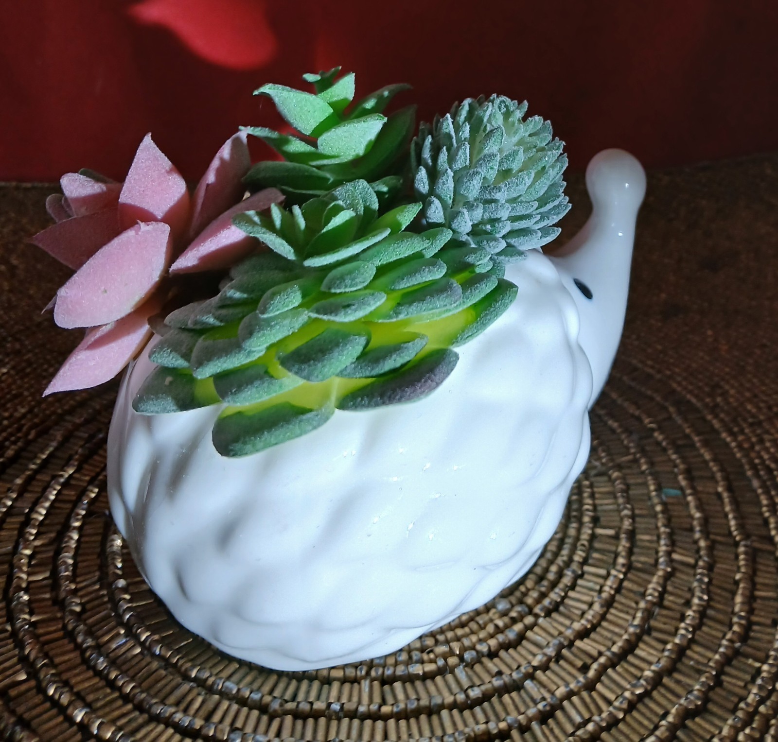 Hedgehog Ceramic Planter With Four Faux Cactus Included