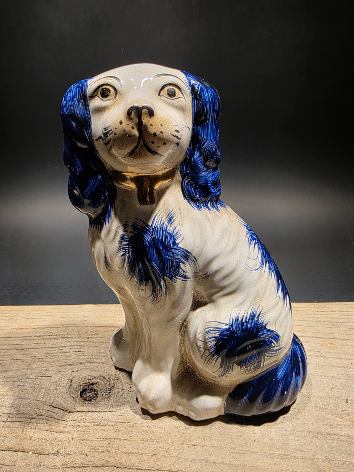 8″ Antique Vintage Style Blue Staffordshire Spaniel Dog Figurine