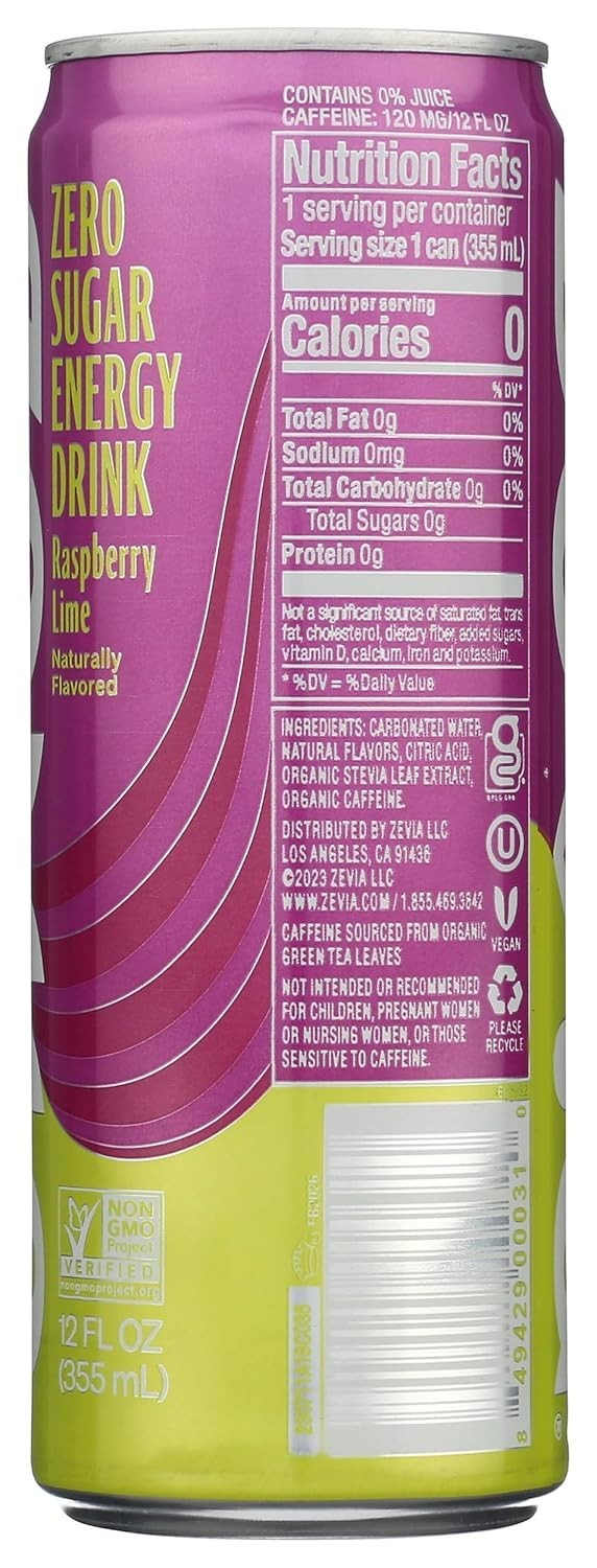 Raspberry Lime Energy Drink 12 Fl Oz Can Zero Sugar Gluten Free Kosher