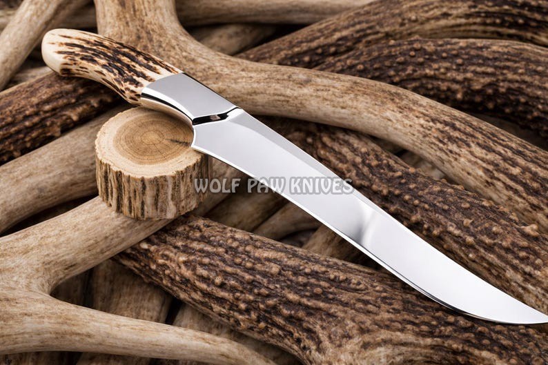 Handmade Fixed Blade Hunting Bowie Knife, D2 Steel Blade with Stag Antler Handle