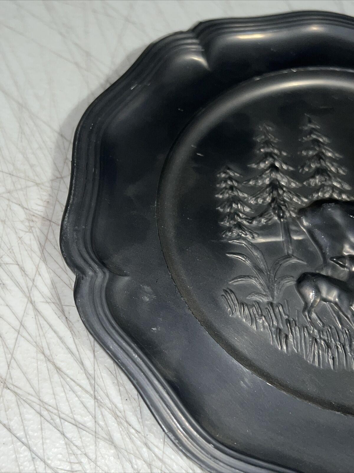 Vintage Spanish Pewter plate, with Doe and Fawn. Made in Spain Wall Art Decor