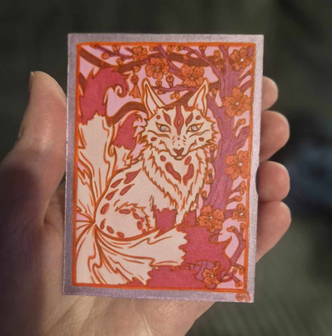 ACEO Original One Of A Kind Art Card, Kitsune, Signed And Dated By Artist.