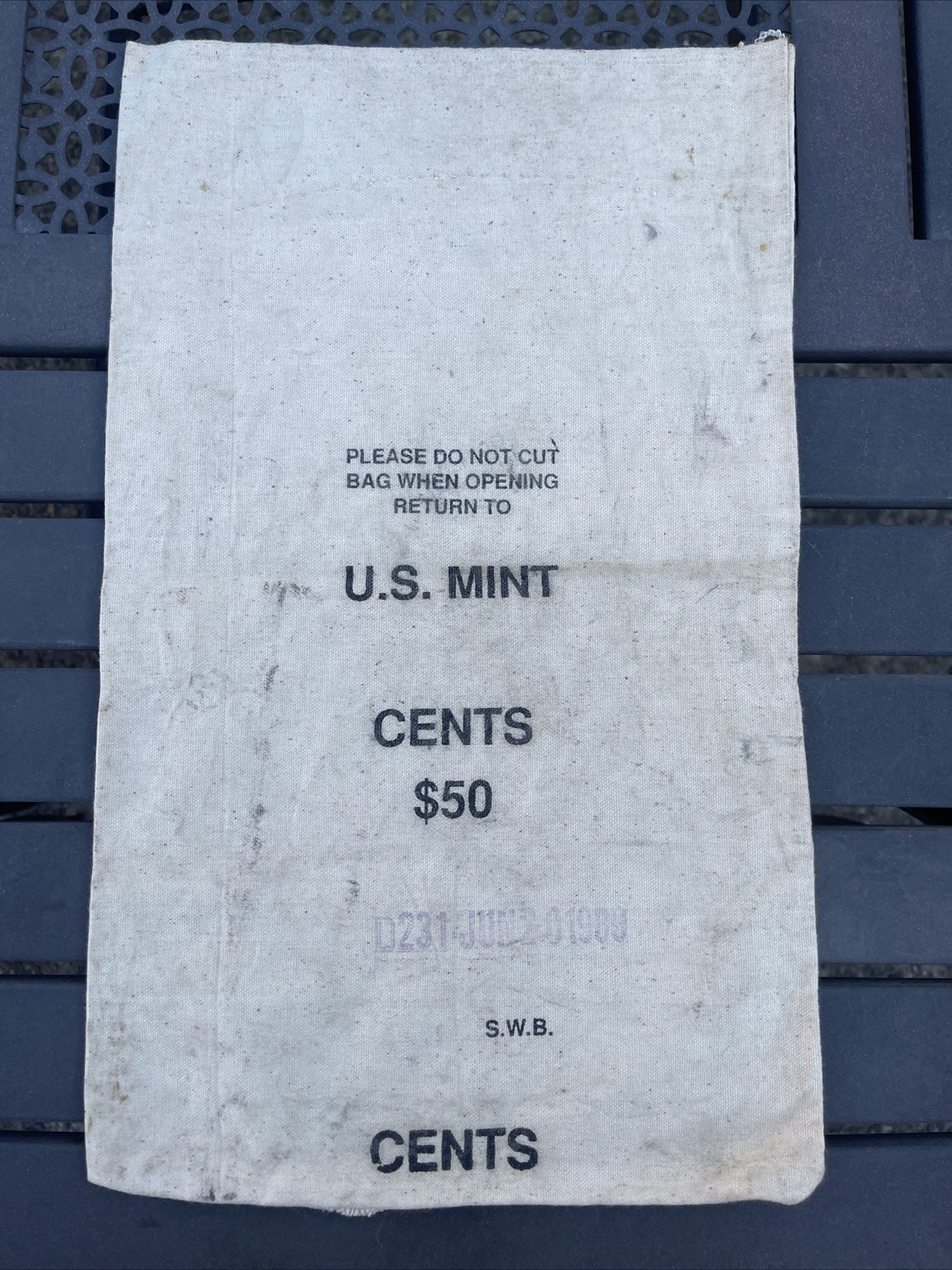 1989 U.S. Mint D231 JUN201989 $50 Cent Cloth Bag Original Mint Sack 17×10 Inches