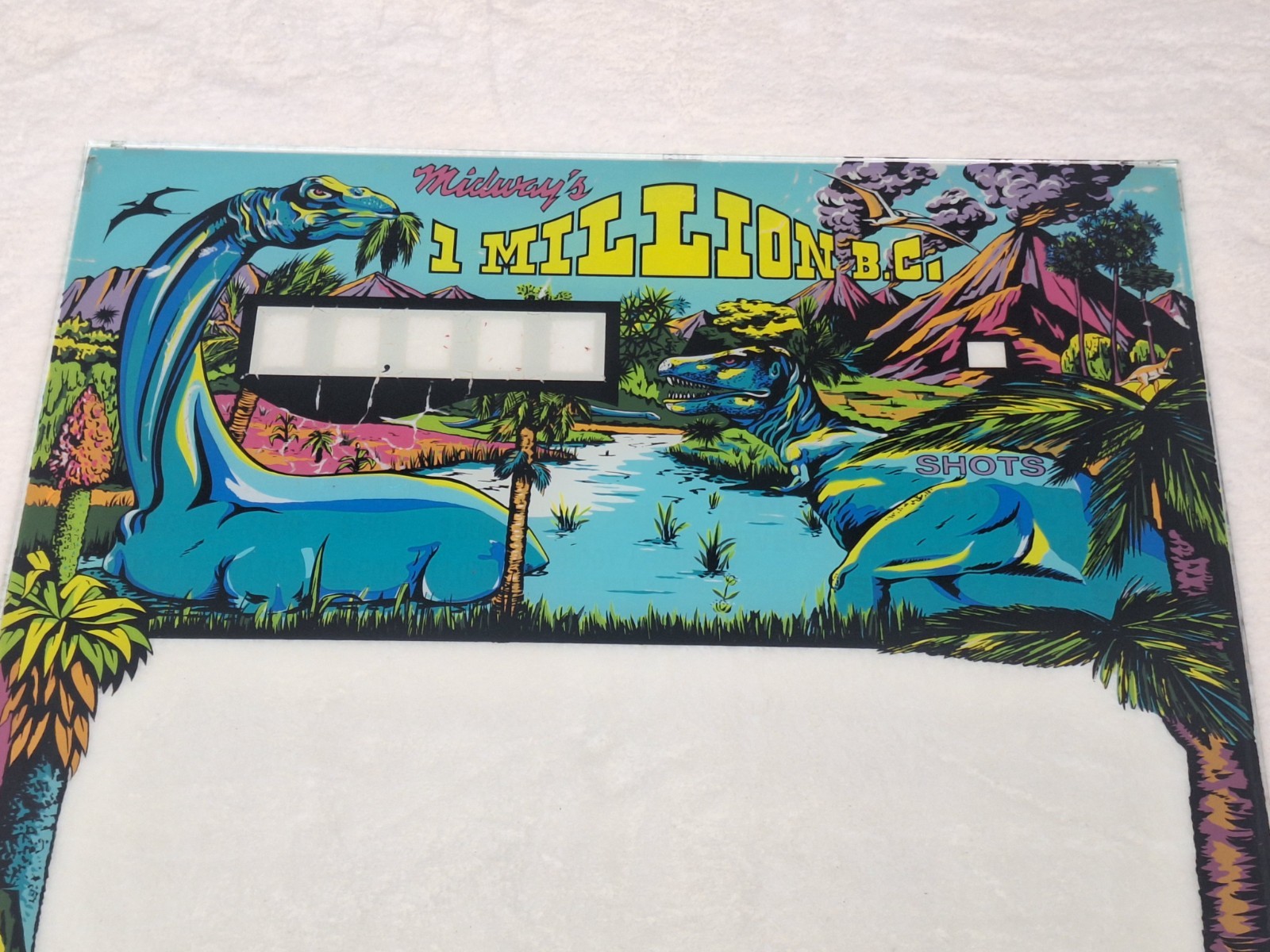 Vintage Arcade Rifle Game Backglass 1 Million B.C. 1968 Original Pinball 24×23