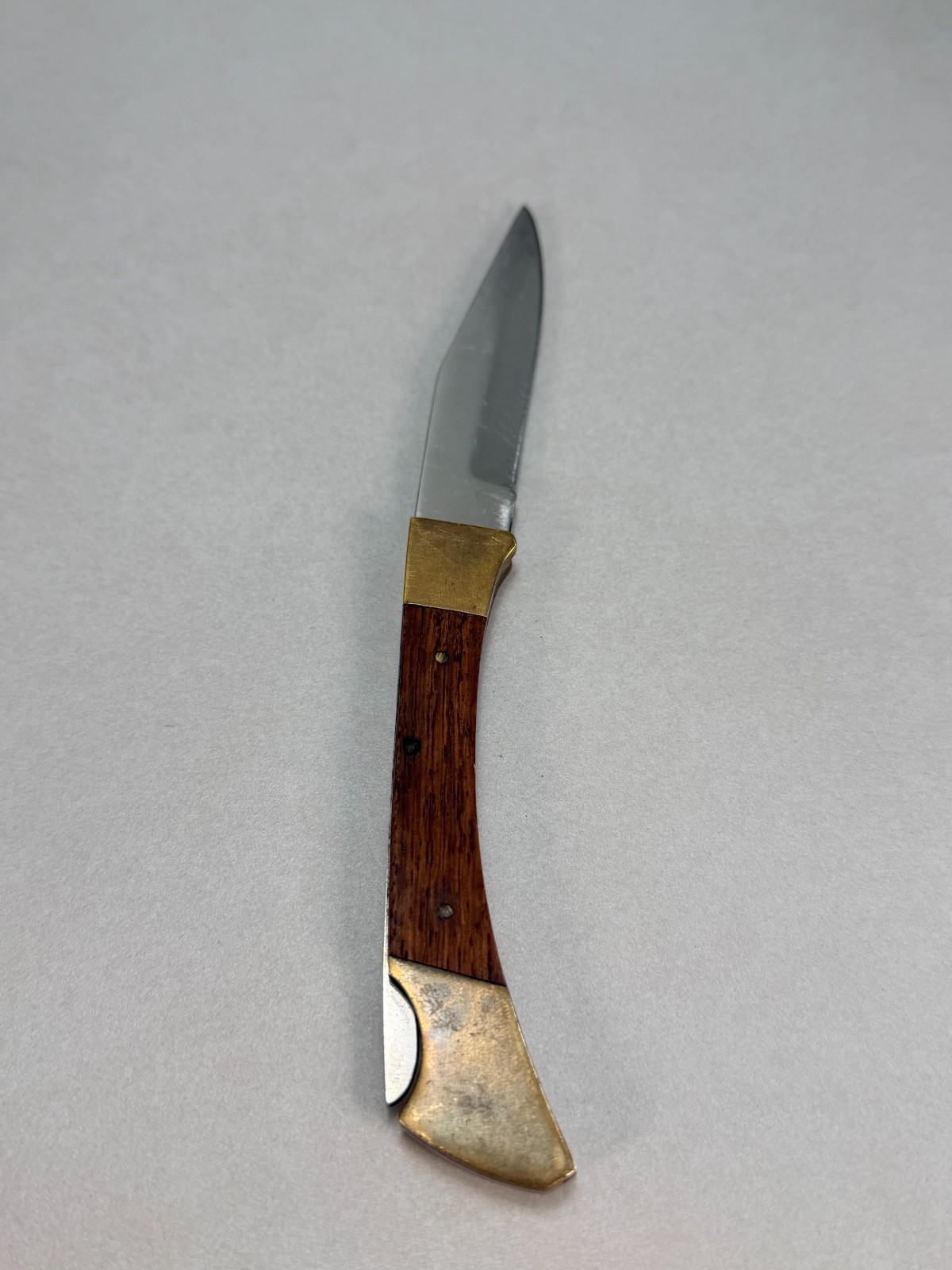 Vintage Classic Stainless Steel Folding Pocket Knife Wood Handle Brass Bolsters