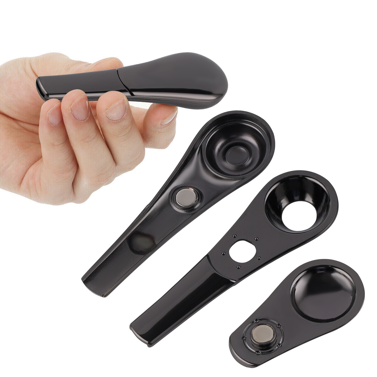 Portable Magnetic Metal Spoon Smoking Pipe Silver With Gift Box- FAST SHIP US