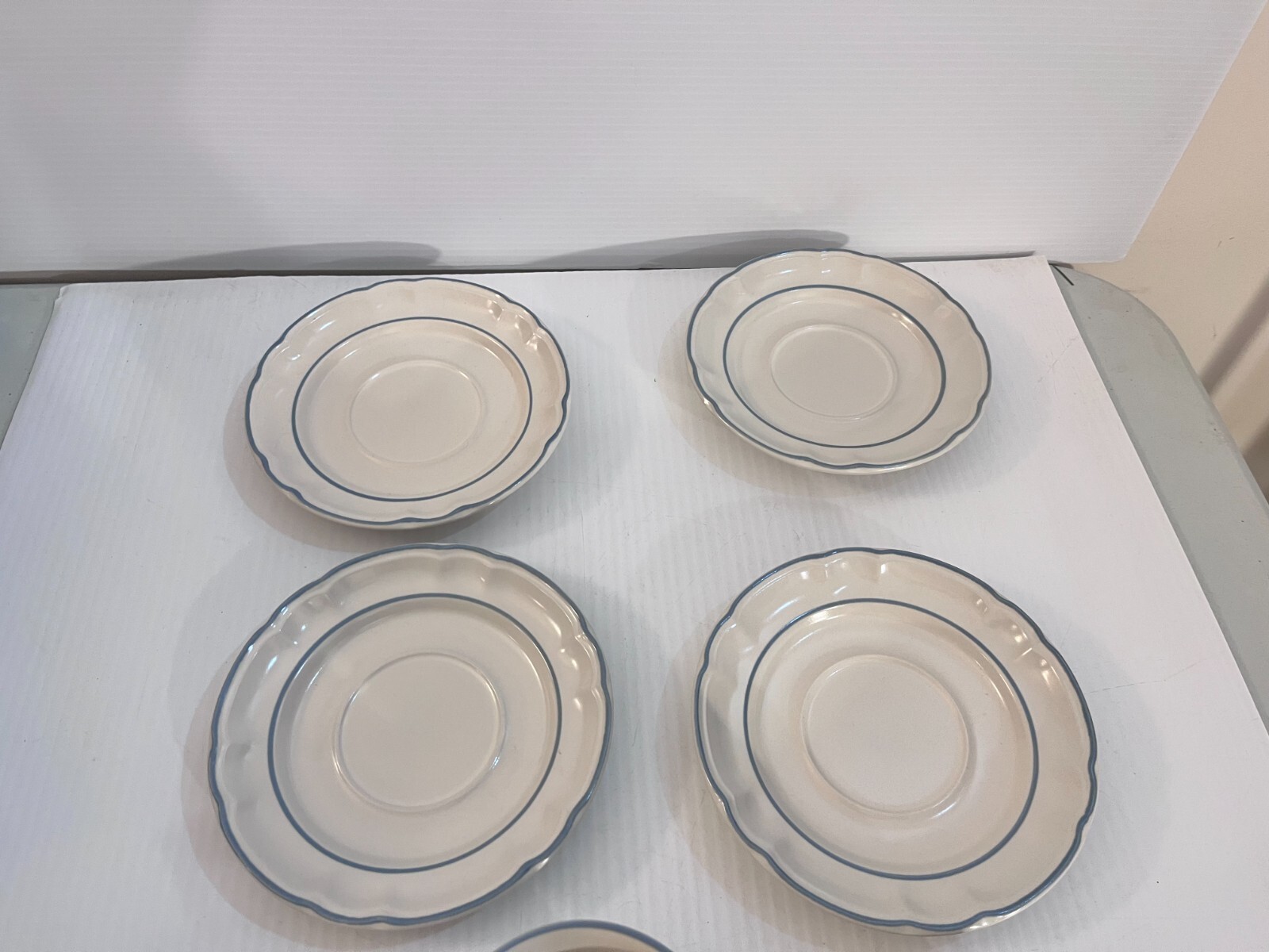 Vintage Set 4 Cups Mugs w/ Saucers Cordella Stoneware Japan Blue Flowers Bluet