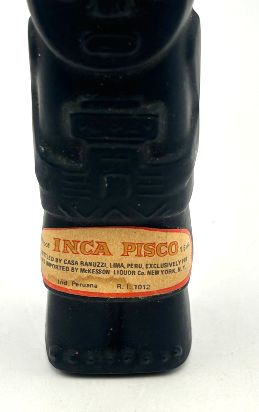 Vintage Inca Pisco “Inca Pico” Figural Mini Liquor Bottle Matte Black Peru Empty