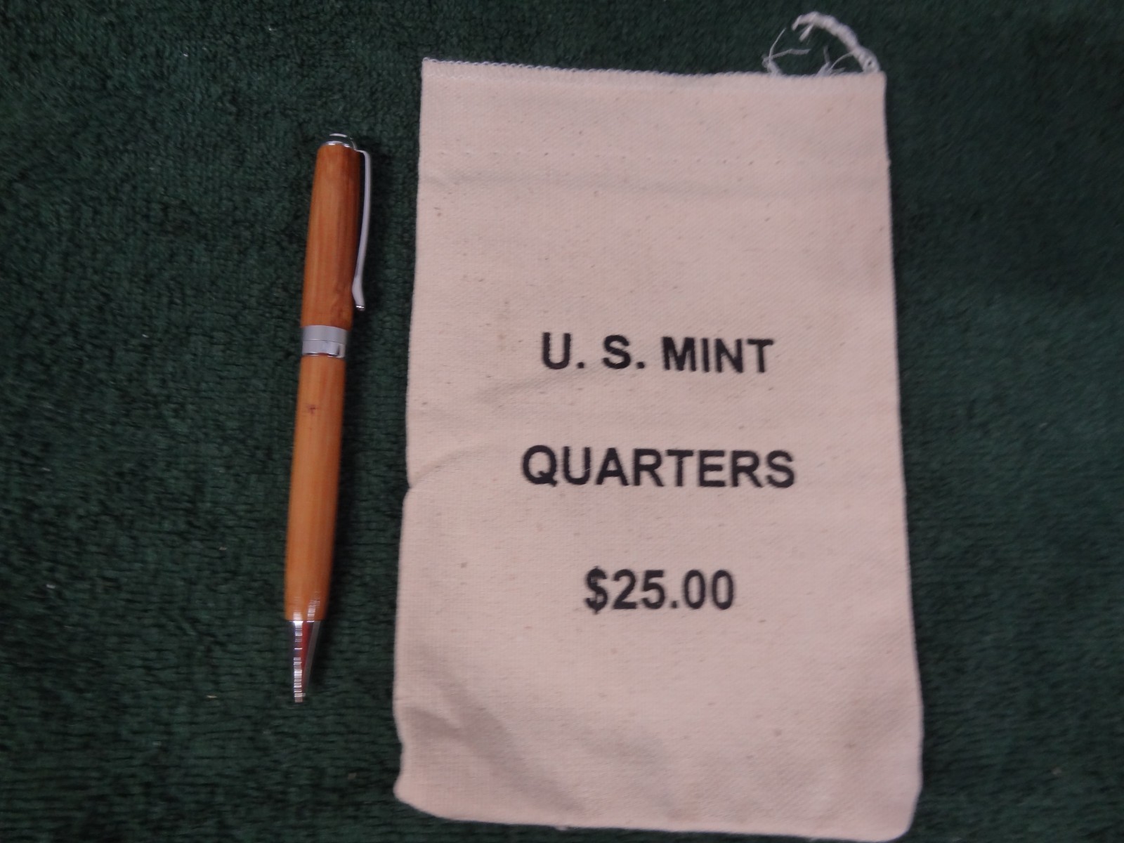 Vintage U. S. Mint State Quarters $25.00 Heavy Canvas Coin Bag Empty 5″ x 7.5″