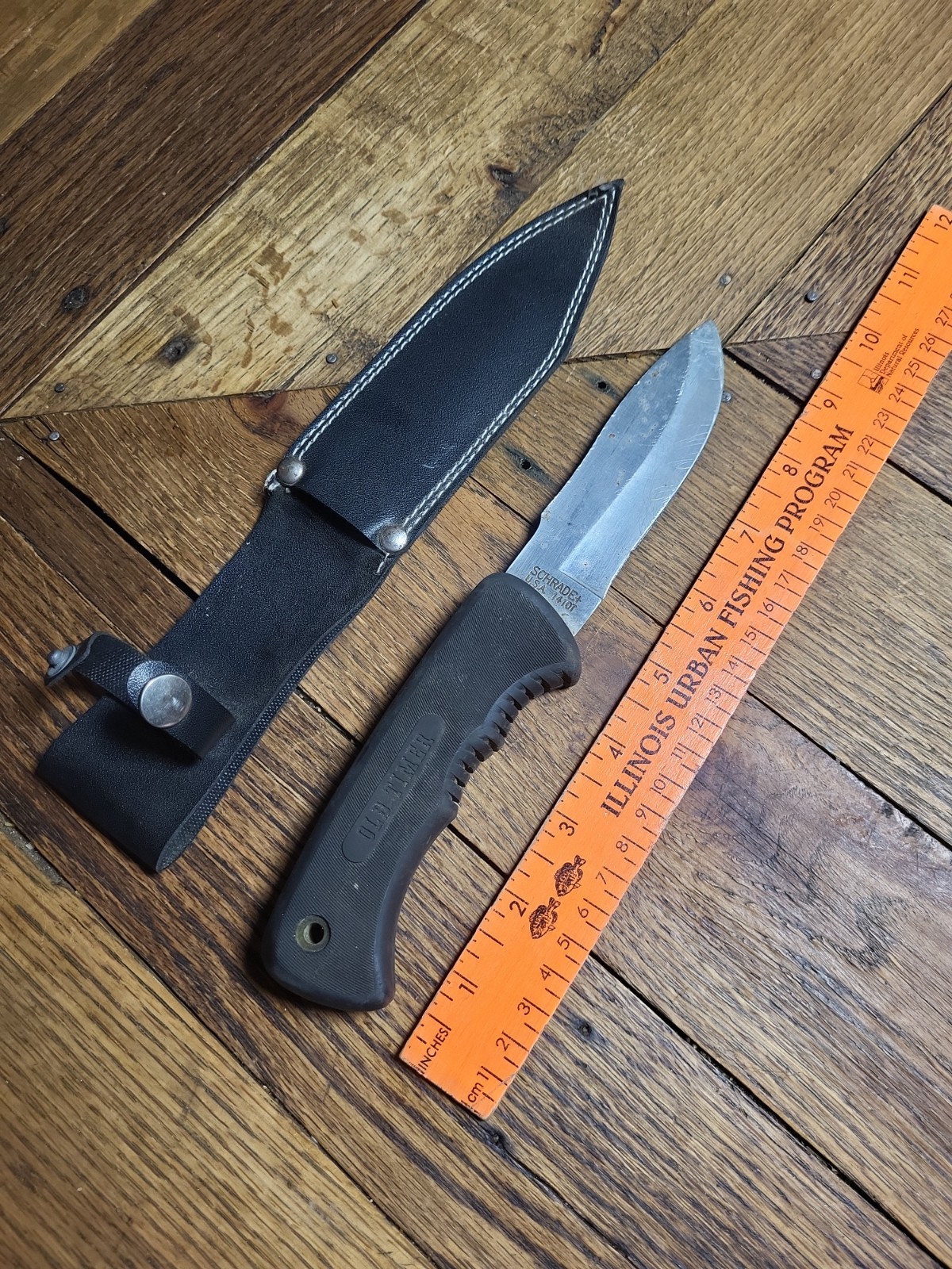 Schrade + U.S.A. 1410T Outfitter (TPR) BLACK HANDLE FIXED BLADE KNIFE 90’s-00’s