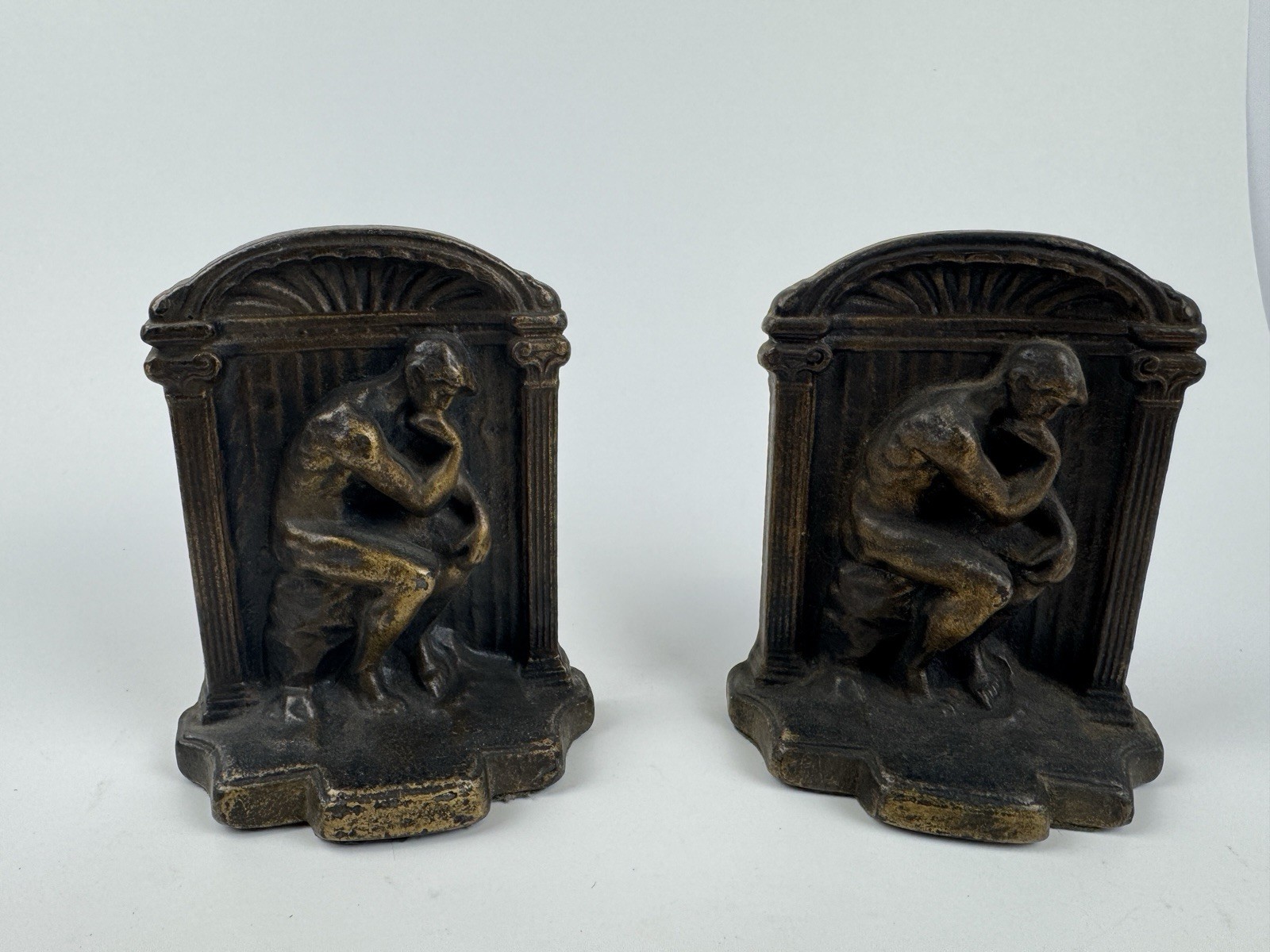 ANTIQUE SOLID BRONZE Rodin’s The Thinker Cast Iron Bookends Door Stop