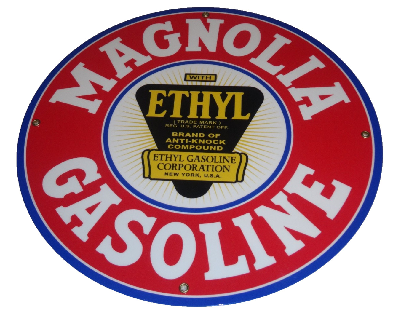 VINTAGE MAGNOLIA GASOLINE WITH ETHYL 11 3/4″ PORCELAIN METAL MOBIL GAS OIL SIGN!